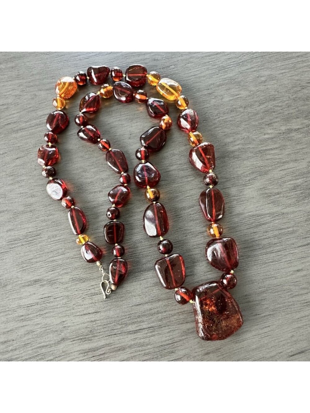 Antique Amber necklace cognac cherry abstract modernist pendant BUG Inclusion